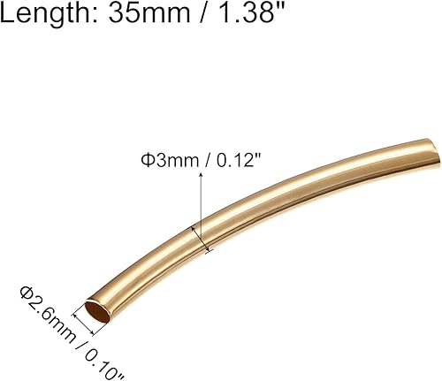 Miniatura 7 de uxcell Cuentas de tubo curvo de latón, 0.118 in x 1.575 in, cuentas espaciadoras brillantes de 0.102 in de diámetro interior para proyectos de