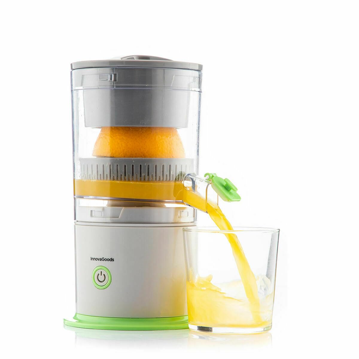 InnovaGoods® Rechargeable automatic orange juicer 250ml, 40W, hands-free juicer, drip stopper, high efficiency 90% USB-C, portable, cleaning brush, juicer for soft fruits