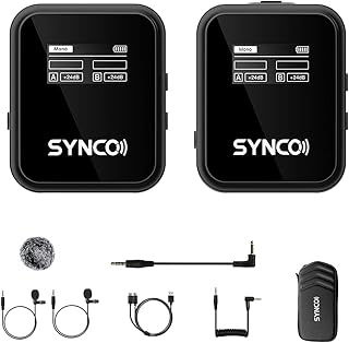 SYNCO G2 A1 2.4G Wireless Lavalier Microphone 1-Trigger-1 150Hz Low-Cut with OLED Display for Smartphone Laptop DSLR Tablet