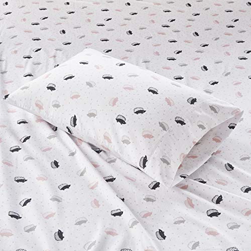 Image of Intelligent Design Cozy Soft 100% Cotton Flannel Print Animals Stars Cute Warm, Ultra Soft Cold Weather Sheet Set Bedding, Full, Pink /Grey Hedgehogs 4 Piece