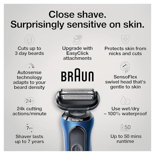 Image of Braun Series 6 6040cs Electric Shaver with Charging Stand, Precision Trimmer, Wet & Dry, Rechargeable, Cordless Foil Shaver, Blue