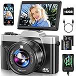Digital Camera with WiFi, 4K 64MP Autofocus Vlogging Camera for YouTube with SD Card 3.0" 180° Flip Screen 16X Digital Zoom Anti-Shake Charging Station, 2 * Batteries for Teenagers, Beginners, Adults