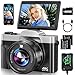 Digitalkamera, 4K 64MP Autofokus Kamera Fotokamera Mit WLAN, 3" 180° Klappbarer Bildschirm Digital Kamera mit 32GB Karte, Ladestation, 2 Akkus Fotoapparat Kompaktkamera für Anfänger Teenager -Schwarz