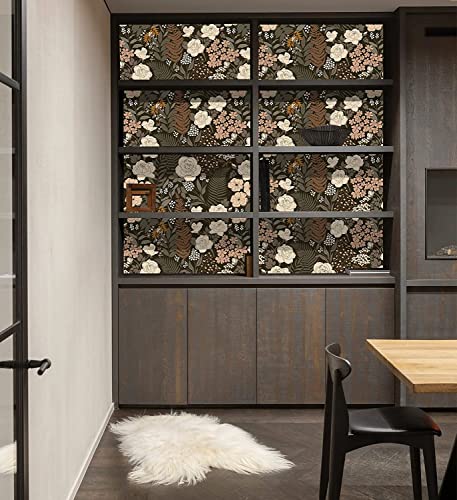Haokhome 93276 Peel And Stick Wallpaper Floral Vintage Removable Rose Leaf Black/Brown/Beige Stick On Mural 17.7In X 32.8Ft #TOP4