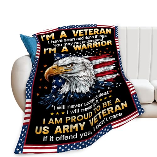 Veteran Blanket US Army Veteran Pride Throw Blankets Patriotic Military Appreciation Gift Cozy Fleece Flannel Stuff Plush Lightweight Bedding Gifts for Men Adults for Couch Sofa Bed Decor 40X50