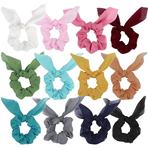 Amcami Retro Bowknot Chiffon Elastic Hair Rope For Ladies, Fashion Bunny Ears Girls Ladies Bubble Circle Headband Accessories Decoration 12 Packs