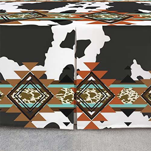 Cowhide Bed Skirt Black And White Highland Cow Print Bedding Decor,Western Bed Skirts King Exotic Aztec Bedskirt,Farmhouse Wild Animals Longhorn Skin Room Decor Cowboys Gifts For Men #TOP3