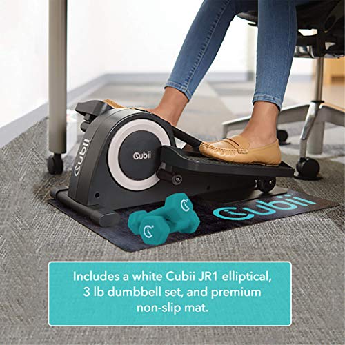Cubii Jr1, Under Desk Elliptical, Bundle W/Mat & Dumbbells, Bike Pedal Exerciser, Work From Home Fitness, Mini Elliptical Machine, Exerciser For Seniors, Desk Exercise, White… #TOP2