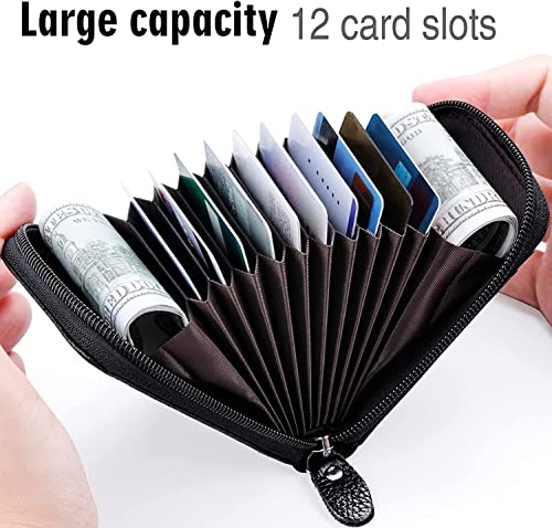 Image of VOGARD Premium Leather Slim Zipper Business /Credit Card Case Holder with Clear Photo Slot, Security Travel Wallet (Pop78-Black, Unisex)