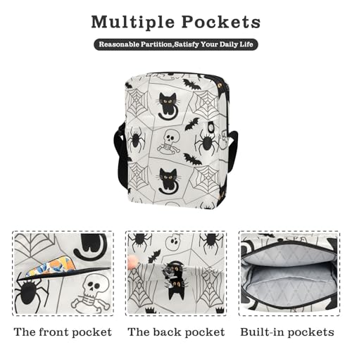 KLL Halloween Black Cat Spider Skull messenger bag cute Vegan Leather crossbody bag men Travel Shoulder Handbag For Travel2