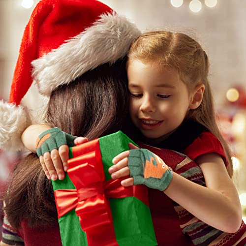 SATINIOR 2 Pairs Winter Kids Fingerless Gloves Toddler Finger Mittens Knit Convertible Half Finger Mitten Flap Aged 3-104