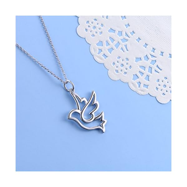 DAOCHONG S925 Sterling Silver Doves Birds Faith Hope Love Pendant Necklace 18 inches Rolo Chain