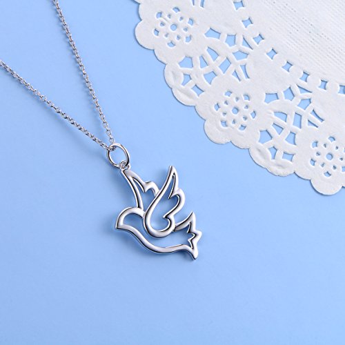 DAOCHONG S925 Sterling Silver Doves Birds Faith Hope Love Pendant Necklace 18 inches Rolo Chain - Image 4