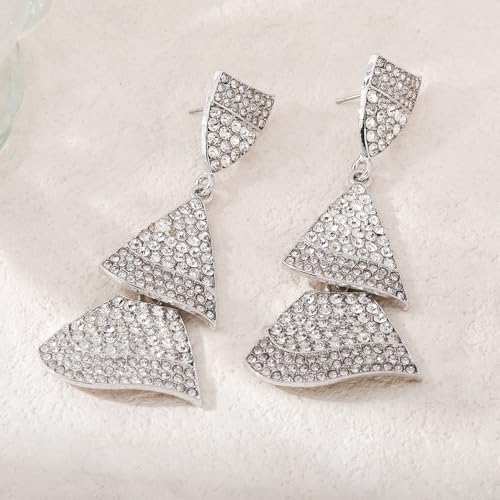 Classic Women Rhinestone Chandelier Layered Tassel Dangle Earrings (White) - image 3