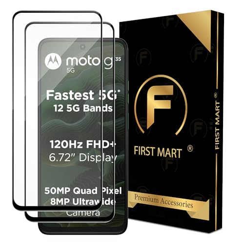 Image of FIRST MART Military-Grade Gorilla Tempered Glass For Motorola Moto G35 and Moto G75 5G (6.72 Inch) With Easy Installation Kit for Smartphone| Edge-To-Edge Protector Coverage | Black, Pack of 2