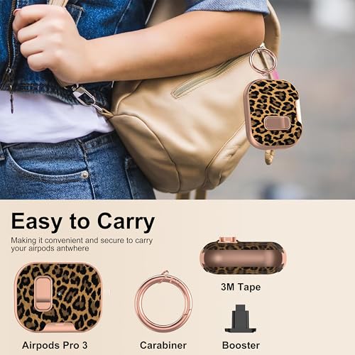 Image of for Apple AirPods Pro 3 Case 2025 with Safety Lock & Foldable Phone Stand | Double Drop Protection,Two-Piece Design, Airpod Pro 3 Case with Keychain & Cleaner Kit, Support Wireless Charging, Leopard