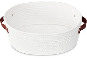 ABenkle Cute Woven Storage Basket with Leather Handles in Lime Green