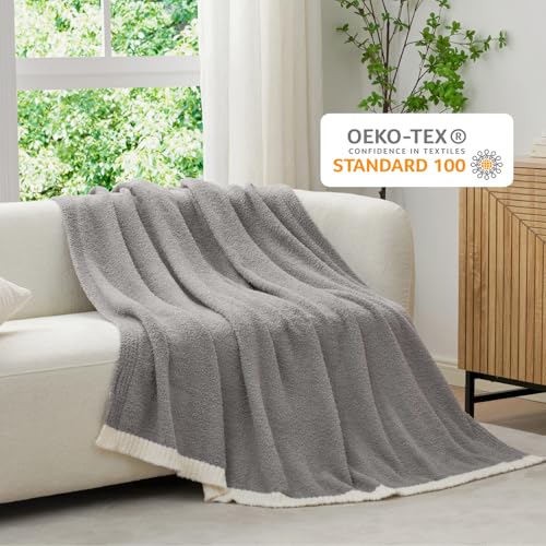 Couverture lit réversible grise en microfibre douillette chaude - 5