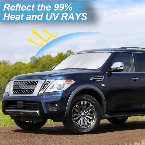 Custom Fit Armada Windshield Sunshade for 2017-2024 2025 Nissan Armada Accessories Front Window Car Shades Shield Cover for Windshield 210T Silver Coating Sun Visor Protector Reflector Blocks UV