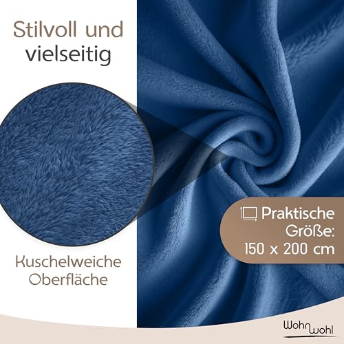 WOHNWOHL® Kuscheldecke (150x200cm) • Weiche Tagesdecke • Sofadecke • Wohndecke • Schlafdecke • Oeko-Tex zertifizierte Baumwolldecke • Samtig weiche Decke • Farbe: Kobalt