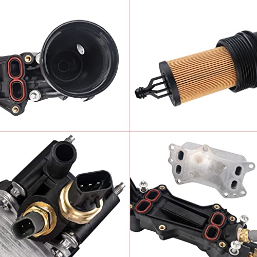Engine Oil Cooler Filter Housing Adapter Compatible With 3.6L 2014-2017 Jeep Wrangler Dodge Charger Chrysler Town&Country W/Intake Manifold Gaskets Plenum Set, Oil Pressure Sensors 68105583Af #TOP2