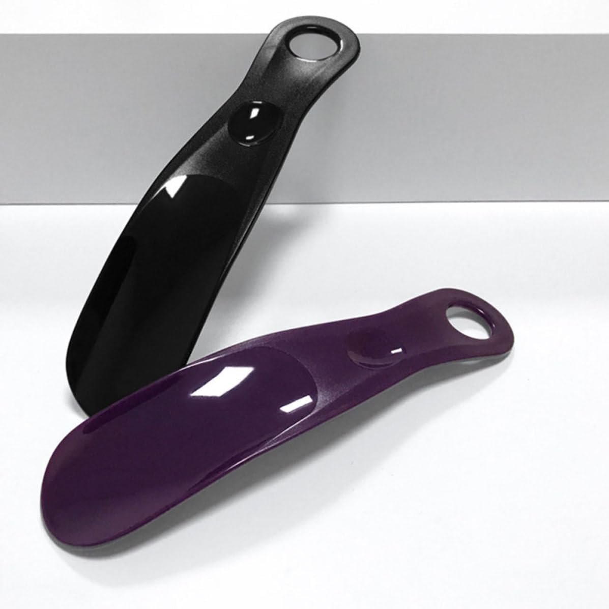 4pcs Plastic Shoe Horn Tool with Handle Black