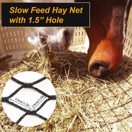 Redes de heno para caballos, balas de heno redondas de alimentación lenta, alimentador de heno para caballo, malla de heno para campo de granja (tamaño: 5 pies x 6 pies)