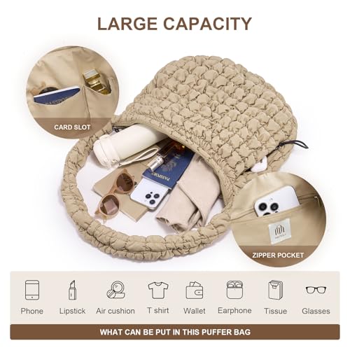 Image of Large Quilted Tote Bag Puffer Purse Quilted Crossbody Bags for Women with Adjustable Strap