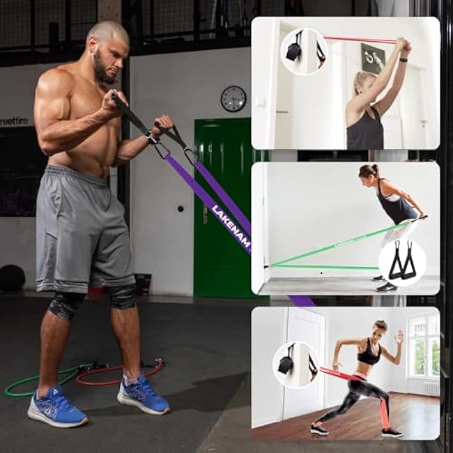 Resistance Bands Set, Exercise Workout Pull Up Assistance Bands with Door Anchor & Handles, Storage Bag, Muscle Training Straps for Fitness, Working Out, Body Stretching, Physical Therapy