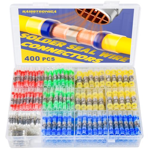 haisstronica Lötdichtungsdrahtverbinder-Set, 26–10 Gauge, Schrumpfdrahtverbinder, wasserdichte Stoßverbinder, elektrische Drahtverbinder, Set (5 Farben/5 Größen)