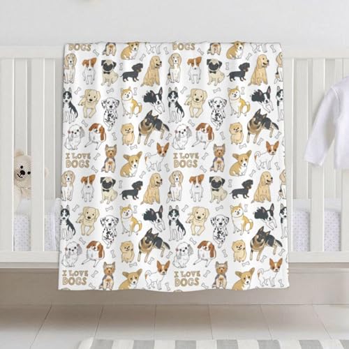 Image of Dog Baby Blanket for Boys Girls, Toddler Newborn Nursery Soft Warm Cozy Bed Blanket Dog Print Shower Gift 30x40 Inches