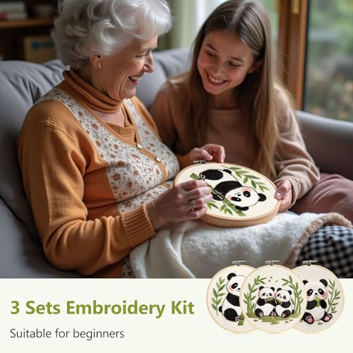 Image of Santune Beginners Embroidery Kit for Adult Needlepoint Cross Stitch Kits Needle Point Sets with Panda Embroidery Patterns, Includes Step-By-Step Instructions and Accessories
