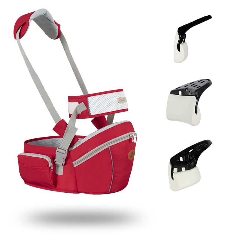 Baby Hip Seat Carrier Baby Waist Stool for Child Infant Toddler with Adjustable Strap Buckle Pocket Soft Inner Huge Storage (Red)