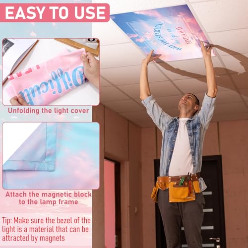Image of VIHOSE 4 Pcs Fluorescent Light Covers for Ceiling Lights 4 x 2 ft Motivational Magnetic Light Covers Inspirational Classroom Filters for Classroom Office Home Kitchen(Sunset)