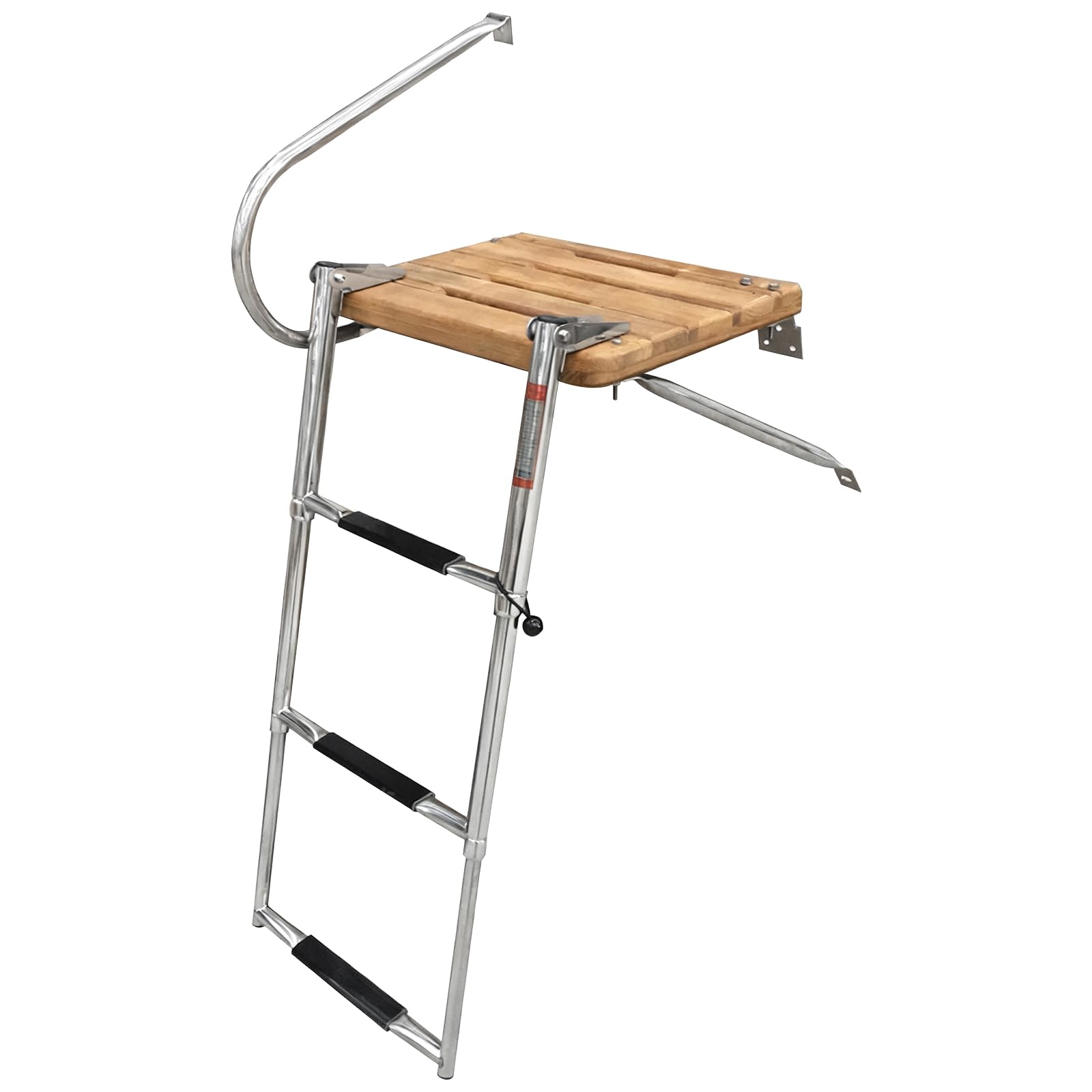 YaeMarine 3 Steps Outboard Teak Swim Platform Ladder Stainless Boat Ladder Boat Boarding Ladders Telescopic Boat Ladders with Rail