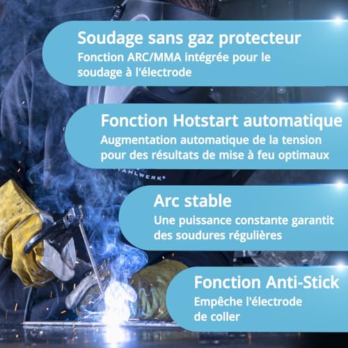STAHLWERK Poste à souder MIG/MAG 200 ST – Kit complet – Inverter IGBT 200 A, poste sous gaz avec dévidage synergique, compatible FLUX (fil fourré), fonctionnel Lift-TIG & MMA (ARC) – vue 6
