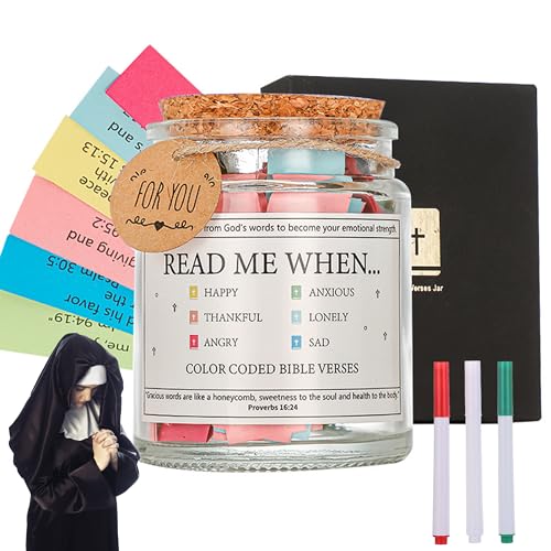 SJDOFU Bible Verse Jar with 90 Coloring Scriptures 3 PCS Tagper Pen Glass Transparent