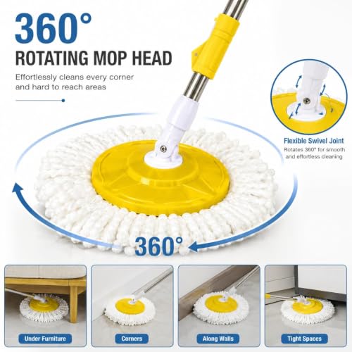 Image of Novita Premium 360 Spin Mop Stick Rod with Stainless Steel Handle | 42-Inch Adjustable & Extendable Heavy-Duty Long Telescopic Stick | Microfiber Pocha | (Multicolor)