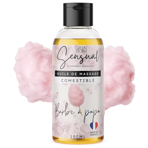 Huile de Massage Comestible Érotique Barbe à Papa - Huile Massage Sensuel pour Couple - Huile Corps Relaxante Naturelle - Fabriqué en France - 100ml- Green storm