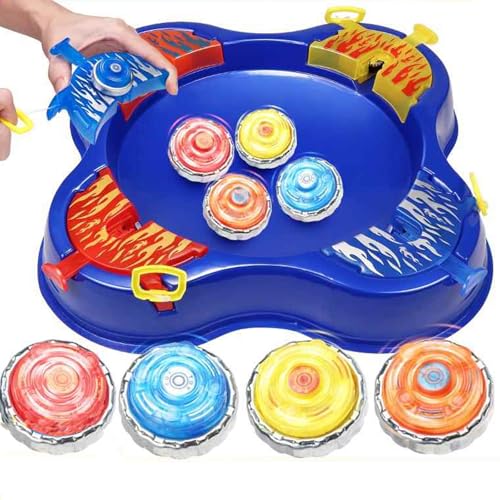 OBEST Peonzas Batalla con Lanzador y Estadio Arena Niños Juguetes Set, 4Pcs Burst Gyros de Metal Fusion 4D Turbo y Launcher Conjunto, Niños Navidad Cumpleaños Regalo