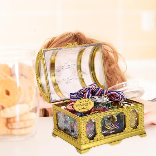 Cofre del tesoro pirata seguro y resistente con monedas decorativas 4