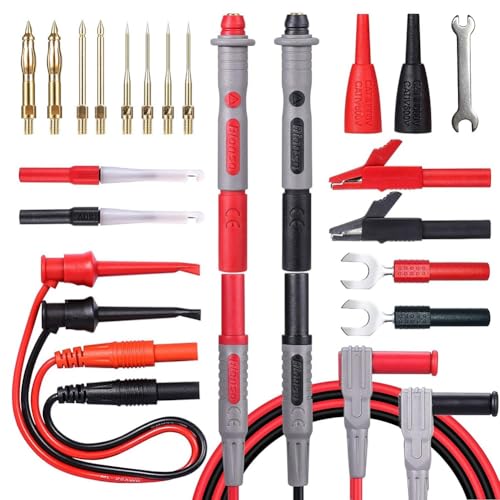 Osmond Kit de 23 Cables para MultíMetro. Juego de Cables de Prueba Profesionales y Mejorados con Sondas, Pinzas de Cocodrilo y Gancho de Prueba.