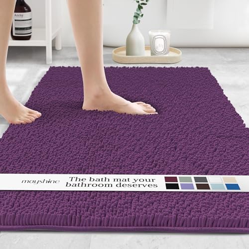 Image of MAYSHINE Plush Shaggy Chenille Bath Mat | Extra Soft, Super Absorbent, Non-Slip Bathroom Rug | Fluffy Microfiber, Area Rug Sets for Bathroom Floor, Kitchen, Living Room | 47 inchx27 inch | Plum