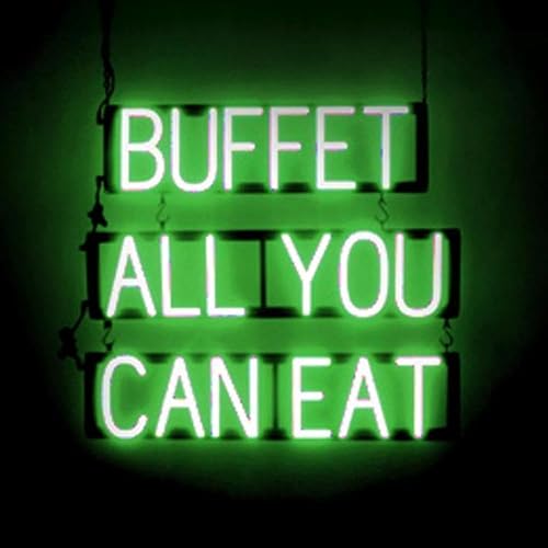 Miniatura 15 de SpellBrite BUFFET Letrero para restaurantes Letreros relacionados con buffet con aspecto de neón, luz LED blanca 22.6 x 6.3 pulgadas Blanco