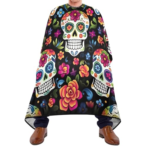 Haskirky Skull Flowers Professional Hair Cutting Cape Waterproof Polyester Haircut Apron with Adjustable Snap Closure,Hairdressing Accessories 64 x 55 Inches