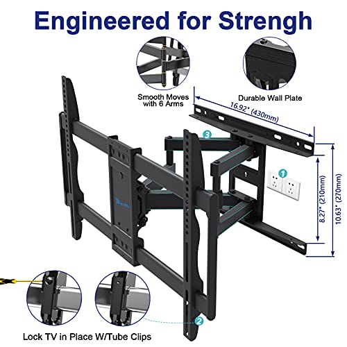 Rentliv Full Motion Tv Wall Mount Bracket With Dual Articulating Arms Swivels Tilts Rotation For Most 37-70 Inch Tvs,Tv Mount Holds Up To 132Lbs, Max Vesa 600X400Mm #TOP6