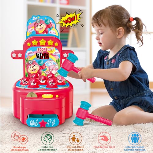 VATOS Whack Spiel,Schlag den Maulwurf,elektronisches Mini Arcade Spielzeug,Münzspiel mit 2 Hämmern,interaktives pädagogisches für Kleinkinder,Kinder,Mädchen und Jungen im Alter von 3-6 Jahren