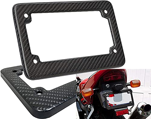 Autoxbert 4" X 7" Universal Motorcycle License Plate Frame Carbon Fiber Aluminium Tag Cover Protector Set Holder For Honda Yamaha #TOP5