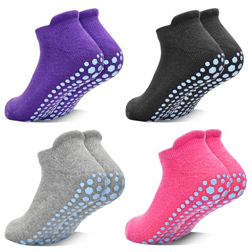 Tphon Women Non Slip Yoga Socks, Anti Skid Socks for Pilates Hospital Ballet Workout for Adult Women Ladies 4 Pairs