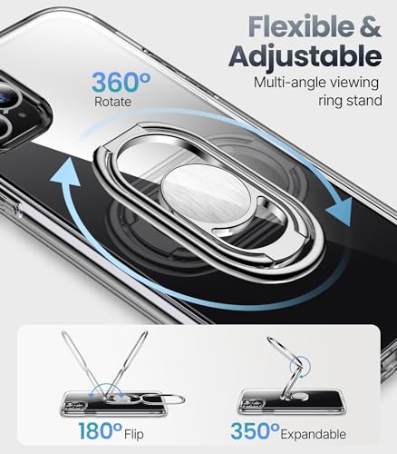Image of SHIELDS UP for iPhone 11 Pro Back Cover with Stand, Phone Case Clear with Double Ring Holder [Adjustable & Foldable] Shockproof Protective Cover for iPhone 11 Pro 5.8 inch - Clear